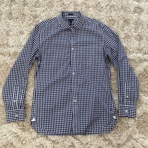 Men’s J. Crew slim fit button up, size large. Blue and white plaid.